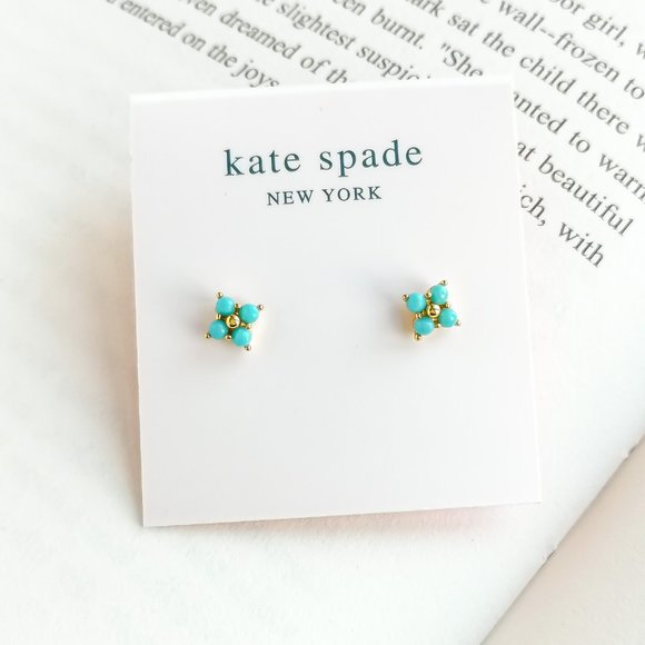 NEW KATE SPADE Myosotis Cross Flower Gold Stud Earrings (Turquoise) AUTHENTIC